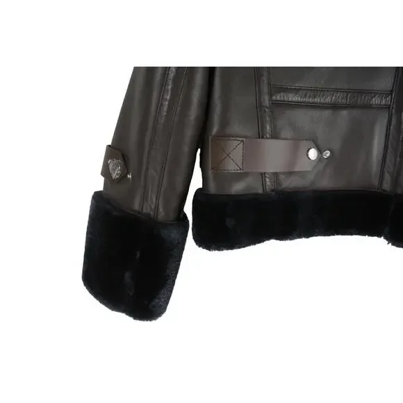 NEW, WALTER BAKER Lianna Faux Fur-Trimmed Leather Jacket - Chocolate L #C3808 - Picture 7 of 9